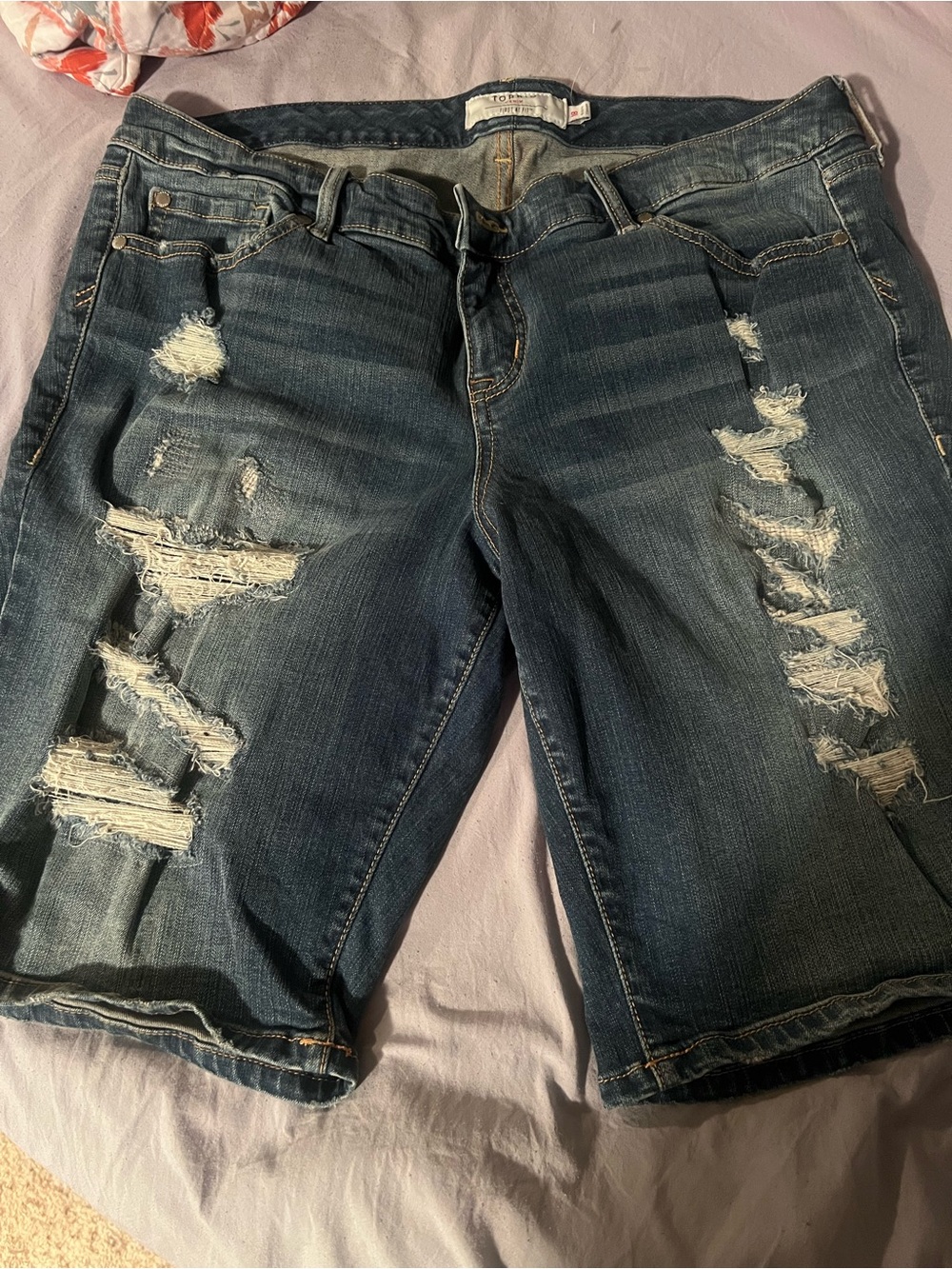torrid Distressed Dark Wash Denim Bermuda Shorts
